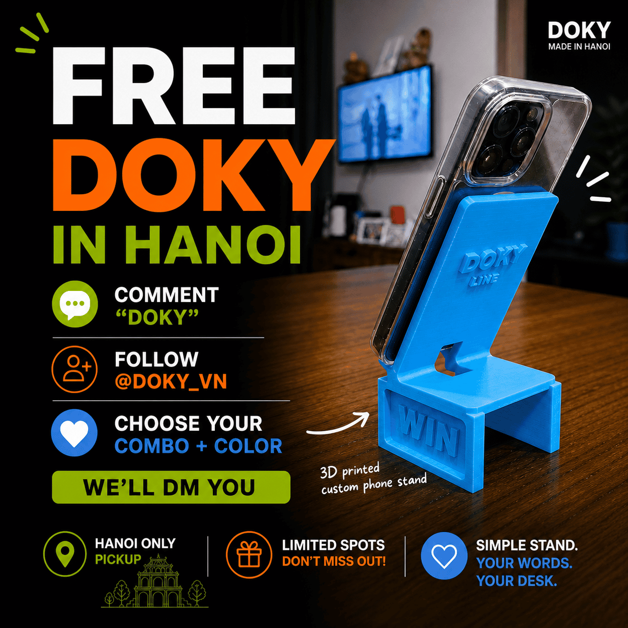 Free DOKY campaign poster in Vietnamese.